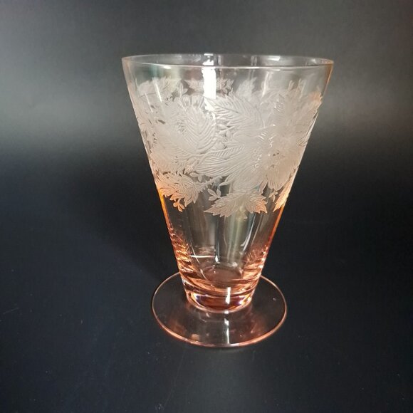 Tiffin Franciscan Sylvan Pink Etched Glass Footed Tumbler - Picture 3 of 16